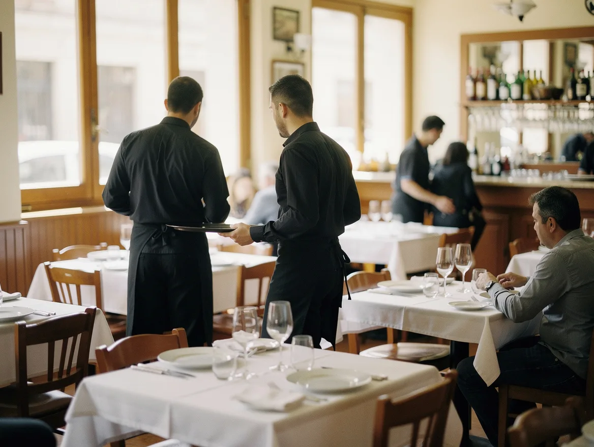 Camarero en sala de restaurante con sistema de fichaje | Geornada