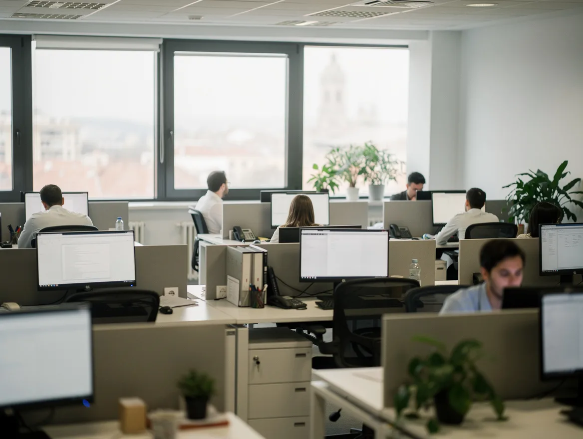 Oficina abierta con puestos de trabajo